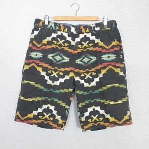 Rook Mens Black Multi Tribal Geometric Canvas Shorts Size 36 Southwestern Skate